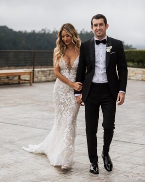 Bride and Groom Walking and Holding Hands at Tehama Golf Club in Carmel-By-The-Sea, California