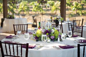 White and Purple Dining Table Linens