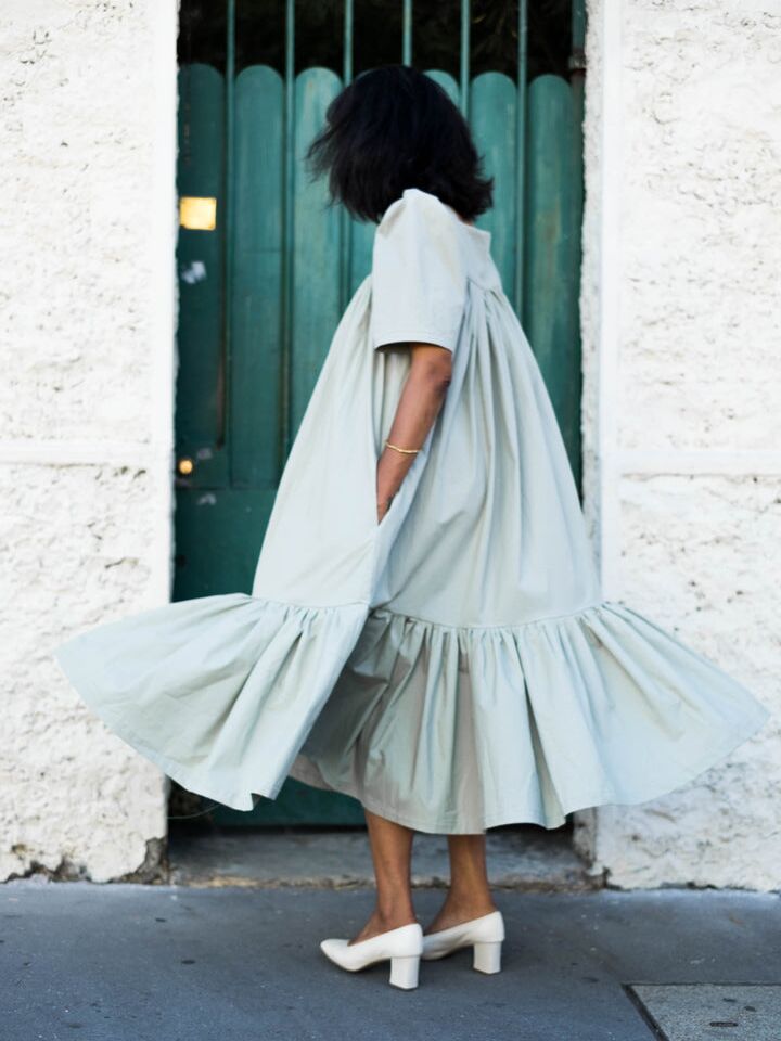 Model wears a chic dress by French designer Violette Tannenbaum. 