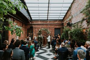 Grooms Marry in Industrial NYC With Exposed Brick, Climbing Vines and String Lights