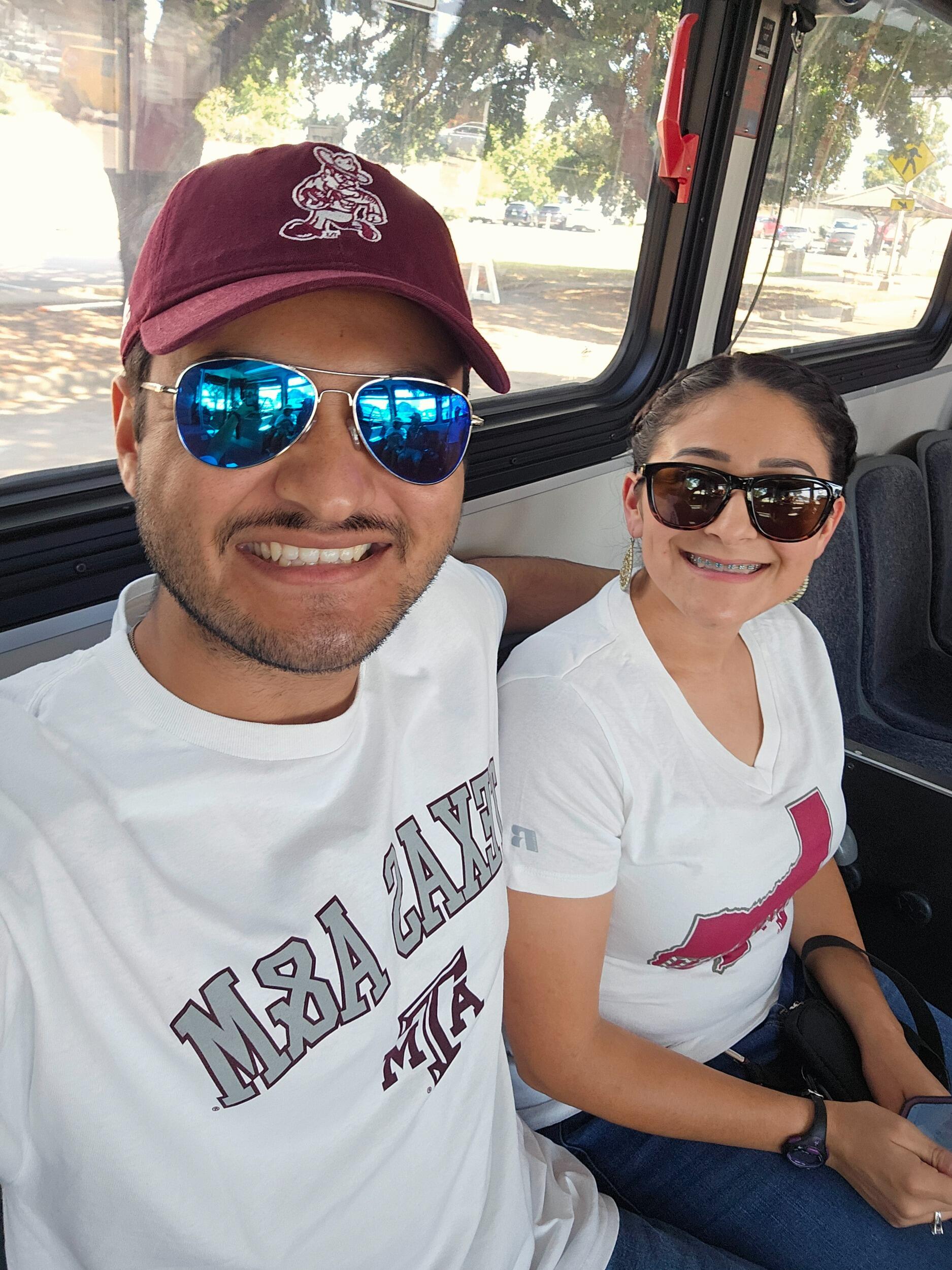 Our second A&M game! I got back at Mateo by making him wear maroon for this one.