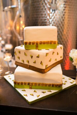 Green & Gold Confetti Fondant Cake