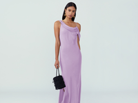 Satin maxi dress with asymmetrical sleeves