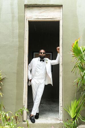 Groom in White Tux and Sunglasses