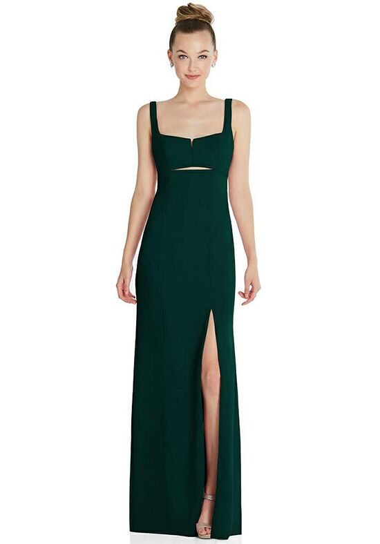 Dessy Group Wide Strap Slash Cutout Empire Dress with Front Slit - 6852 Square Bridesmaid Dress - 1