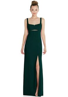 Dessy Group Wide Strap Slash Cutout Empire Dress with Front Slit - 6852 Square Bridesmaid Dress