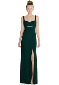 Dessy Group Wide Strap Slash Cutout Empire Dress with Front Slit - 6852 Square Bridesmaid Dress