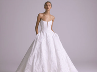 floral jacquard a-line dress with strapless neckline