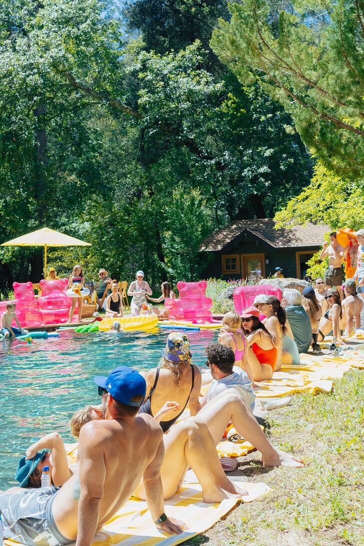Guests at Wedding Welcome Pool Party in California