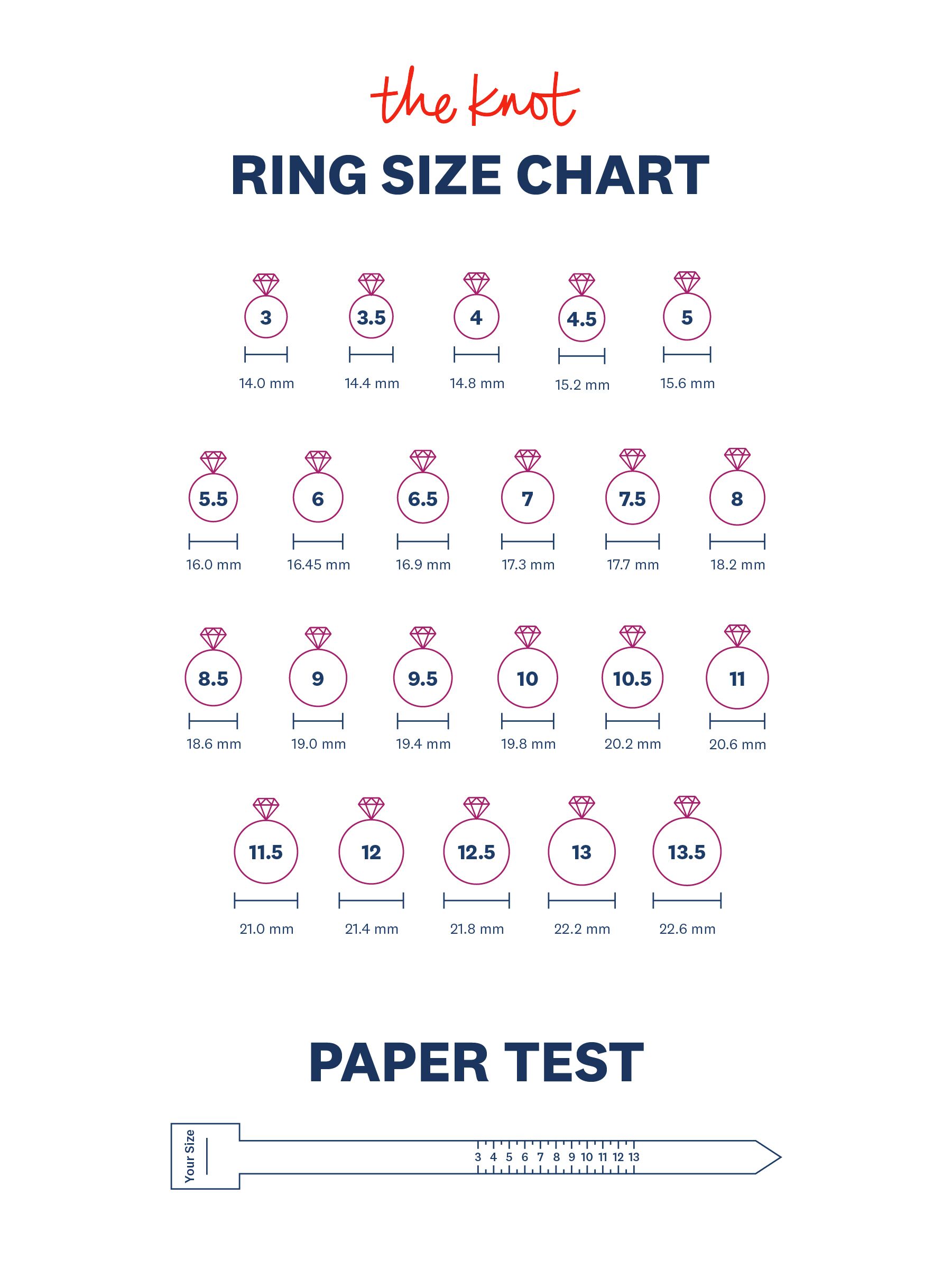 Scaled printable ring size chart