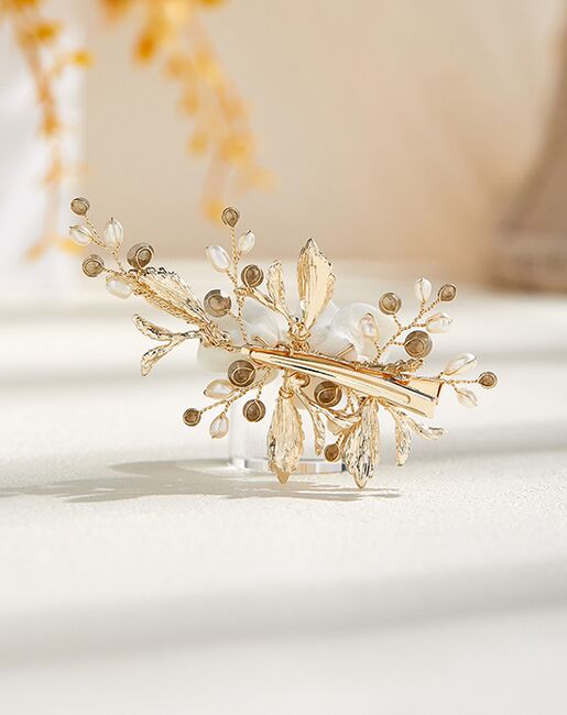 AW Bridal AW BRIDAL Swarovski Crystal Bridal Hair Clip White Flower Wedding Hair Piece for Bride Hair Comb Barrette Bridal Hair Accessories (Gold) Gold Pins, Combs + Clip - 5