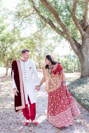 Couple in Traditional Indian Sari and Sherwani for South Carolina Wedding