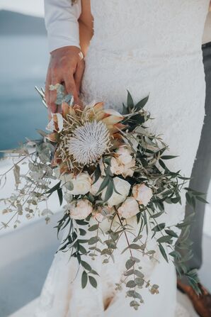 Hand-Tied Eucalyptus, Rose and Protea Bouquet