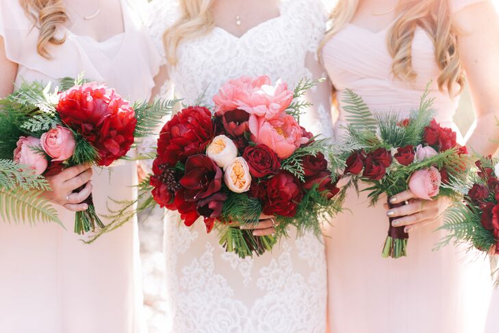 Red and Pink Bridal Bouquet With Roses
