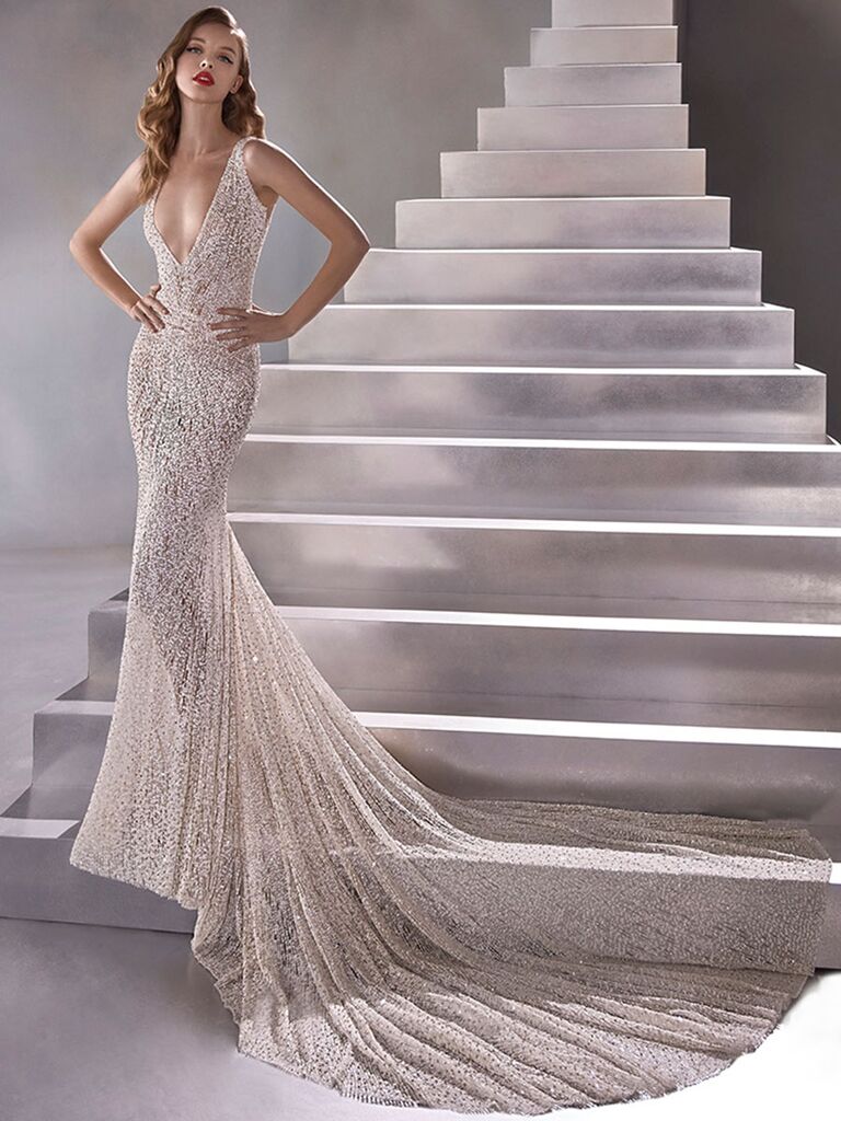 Atelier Provonias wedding dress sheer beaded mermaid gown