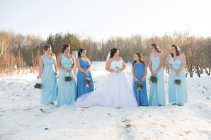 Bridesmaids in Arctic Blue and Periwinkle Dresses