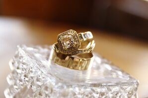 Gold Engagement Ring and Wedding Band