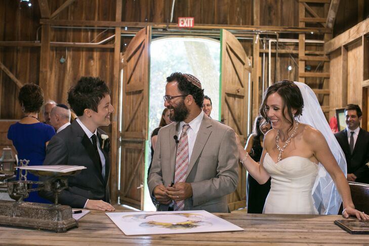 "We had a modern Reform Jewish ceremony, which included traditional Jewish blessings in both Hebrew and English. Prior to the ceremony, we had a Ketubah signing gathering in Annadel’s barn in the presence of a small group of our family and closest friends," says Brooke.