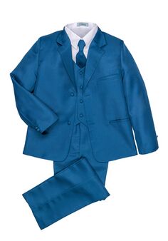 Little Tuxedos "Mason" Kids Cobalt Suit (5-Piece Set) Flower Girl Dress and Ring Bearer Outfit