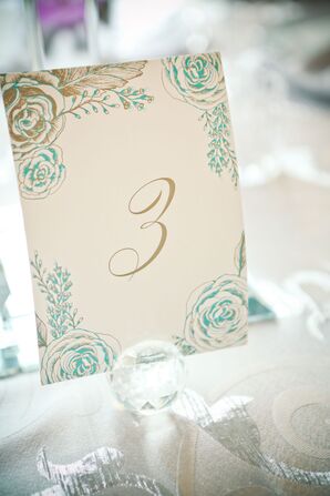 Gold and Teal Table Numbers