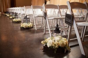 White Hydrangea and Lantern Aisle Decor