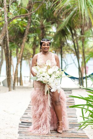 Bride in Blush Wedding Dress at Casa Malca in Tulum, Mexico