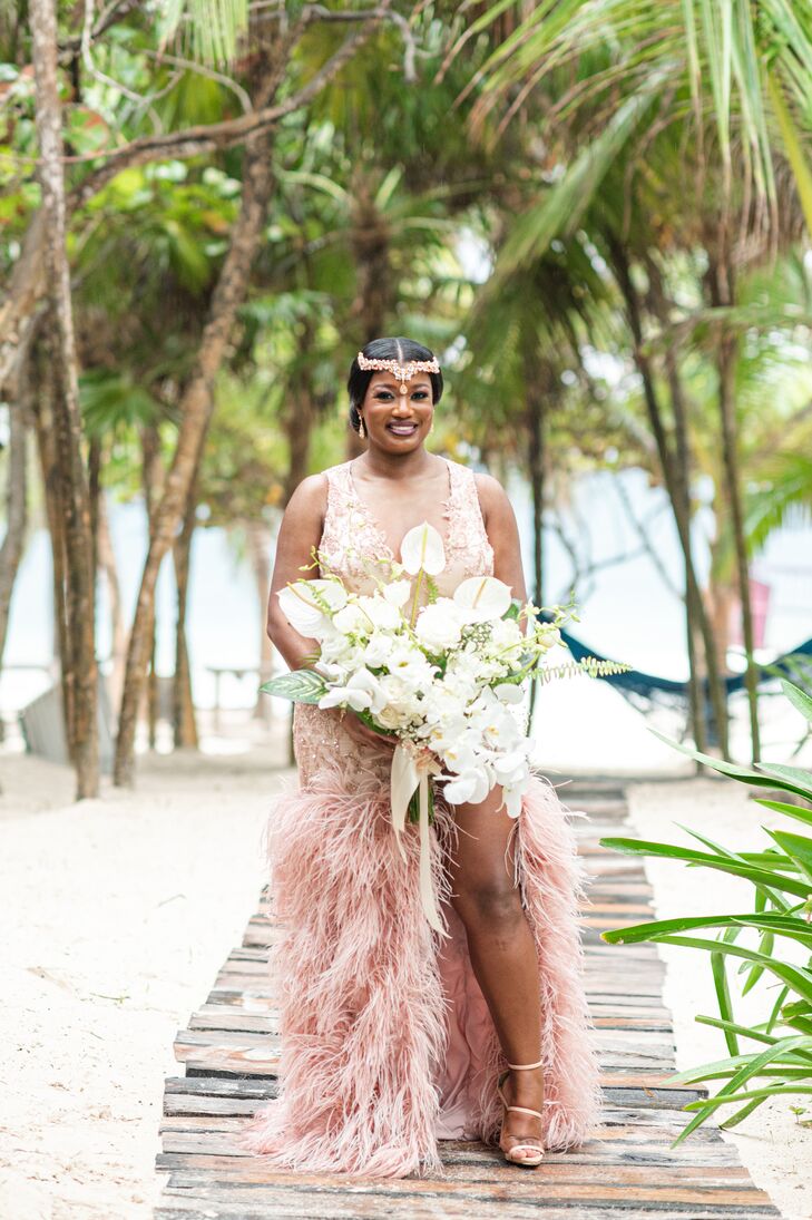 Bride in Blush Wedding Dress at Casa Malca in Tulum, Mexico