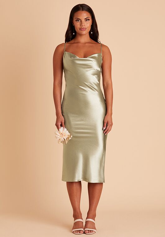 Birdy Grey Lisa Midi Dress in Satin Moss Green Bridesmaid Dress - 4