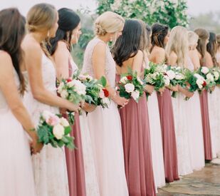 Bridesmaids lined up at altar