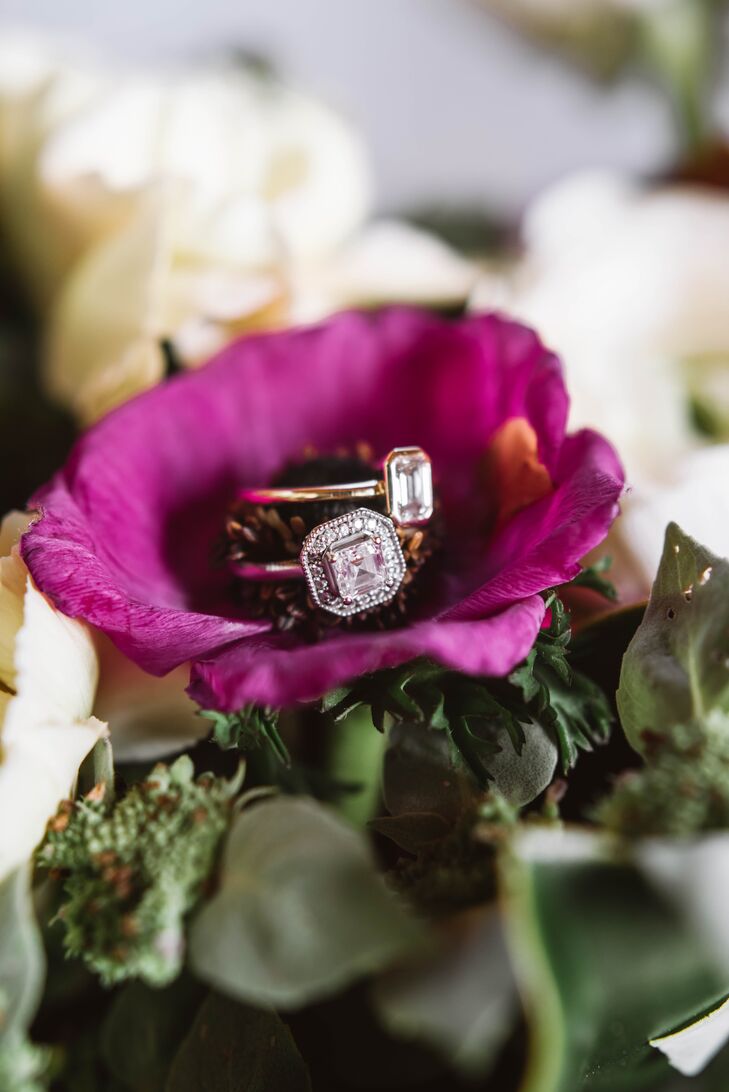 Engagement Rings Displayed in Fuchsia Flower