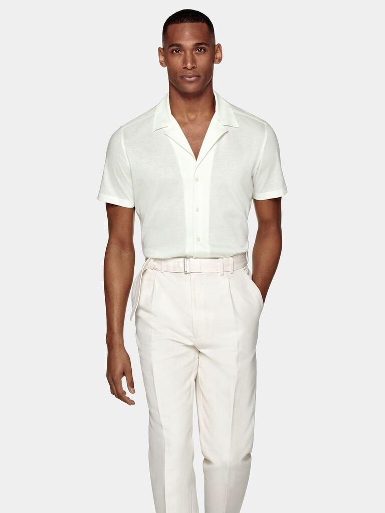 SuitSupply white knitted cotton shirt. 