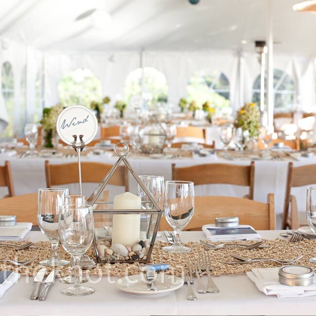Gabrielle and Michael wanted a casual but elegant wedding, so they picked muted colors that seemed fitting for the seaside town of Montauk: a sandy brown and a breezy blue.