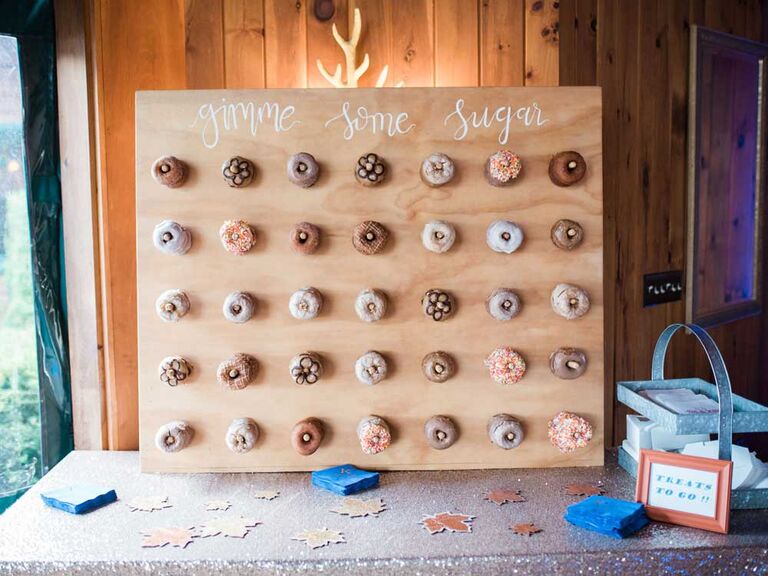 Classic wood donut wall at wedding