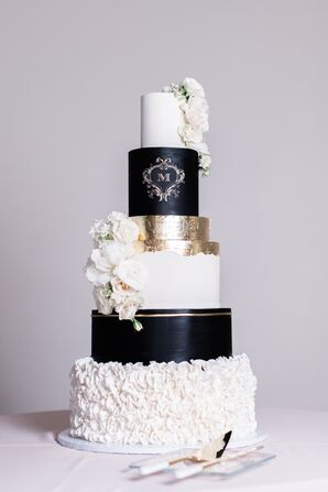 Glam Black-and-White Tiered Wedding Cake