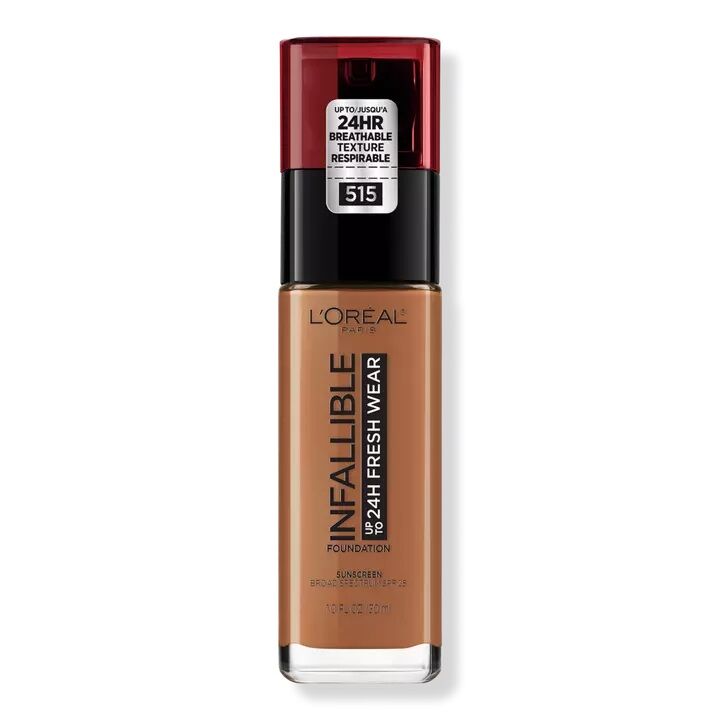 Glass bottle of L'Oreal Infallible longwear foundation. 