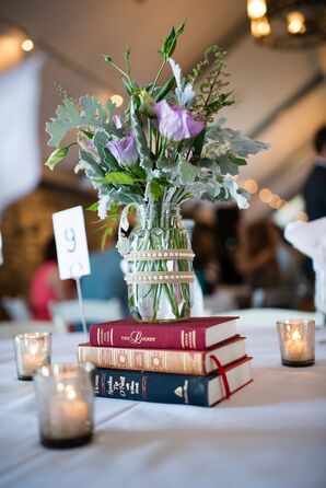 Book Centerpiece Stand with Lisianthus Bouquet