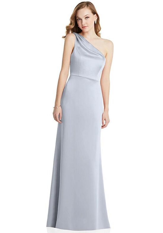 Dessy Group Shirred One-Shoulder Satin Trumpet Dress - Maddie - LB028 One Shoulder Bridesmaid Dress - 1