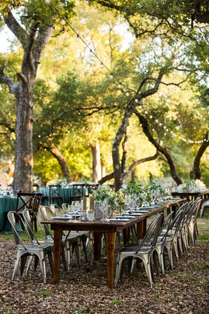 Guests Dined Outdoors in a Tree Grove During the Wedding Reception