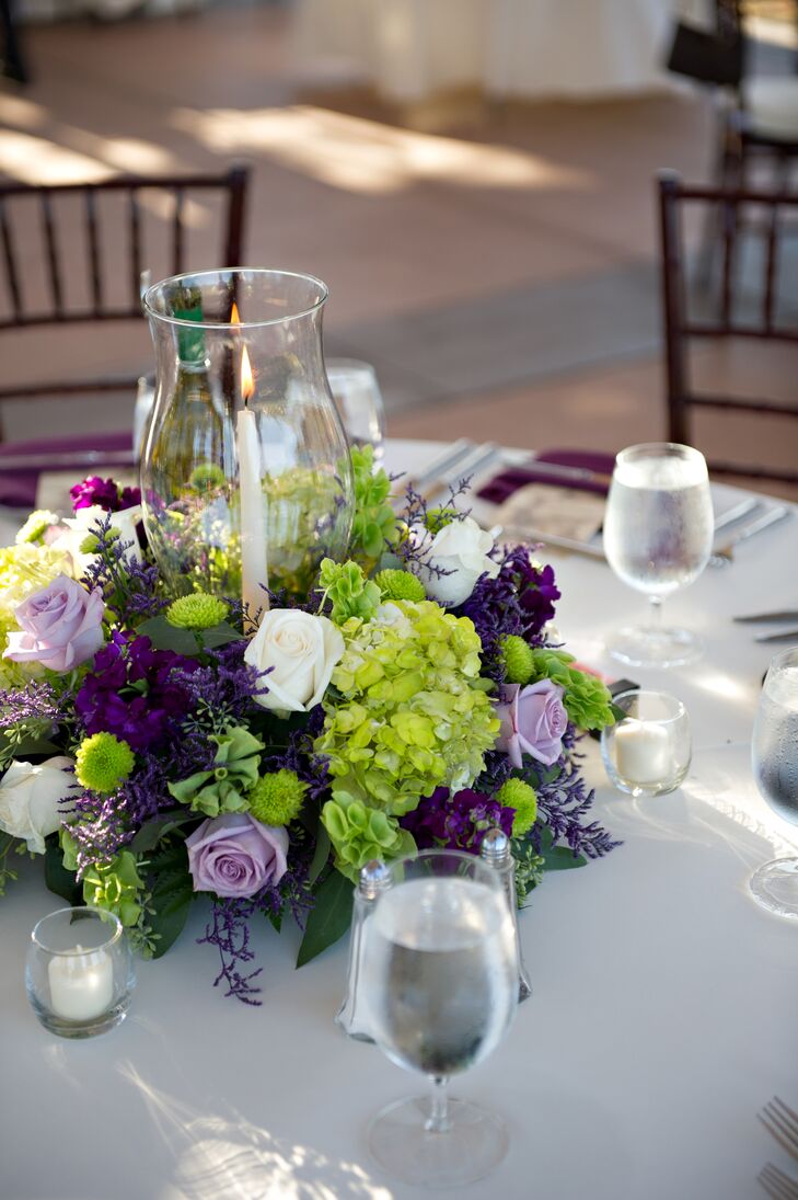 "The flowers came out stunning," Valerie says. "They were Tuscan-inspired with white hydrangeas, purple roses, olive leaves and other green and purple accents."