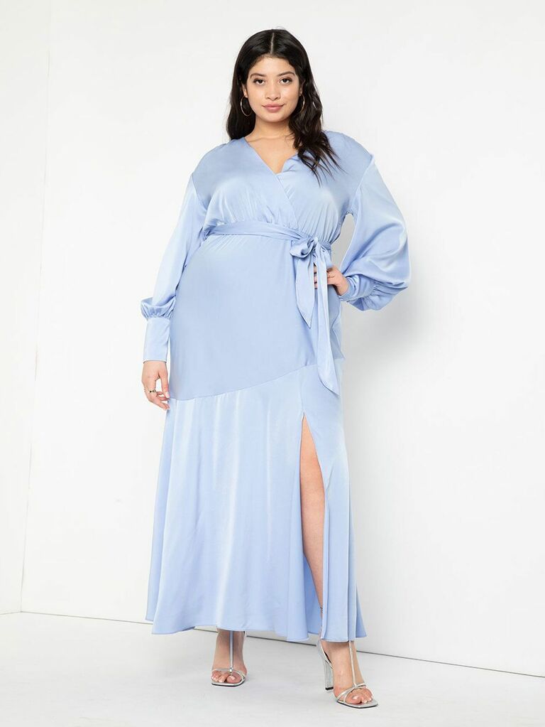 Periwinkle blue satin maxi mother-of-the-bride dress from ELOQUII
