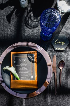 Moody Place Settings at Wedding Reception