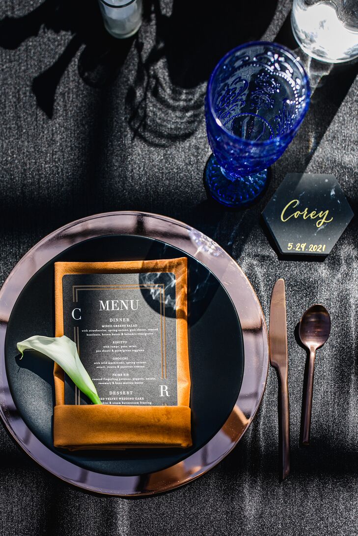 Moody Place Settings at Wedding Reception