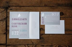 Modern Silver and Purple Wedding Invitations