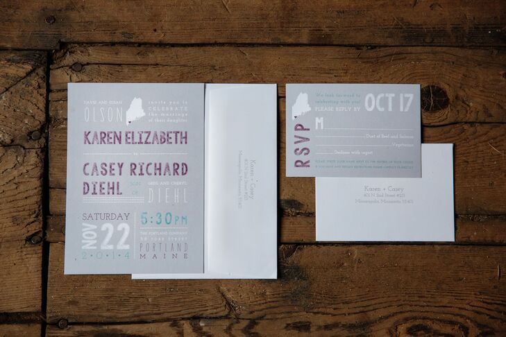 Modern Silver and Purple Wedding Invitations
