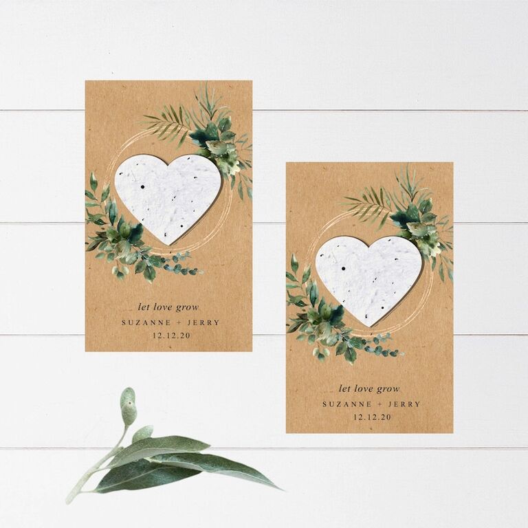 Wildflower seed wedding favors embedded in paper hearts