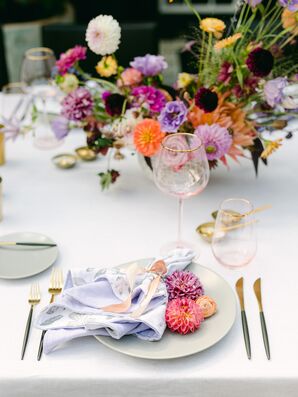 Jewel-Tone Centerpiece and Place Setting at Sotto Sotto in Atlanta, Georgia