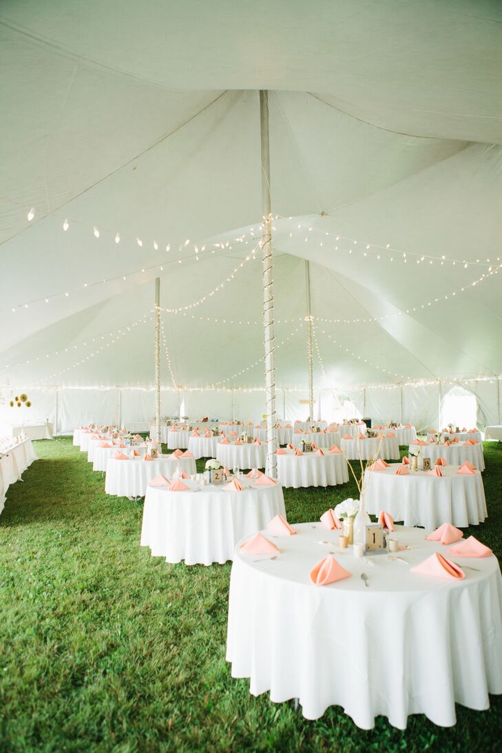 White and Blush Tented Backyard Reception with String Lights