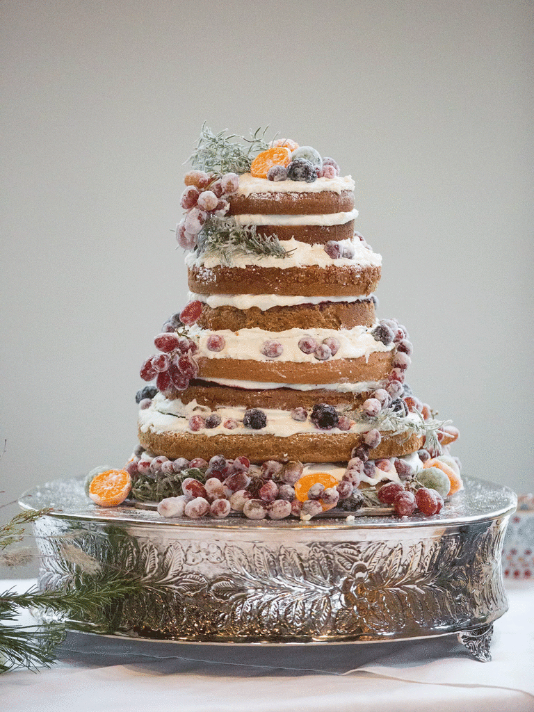 Naked spice cake for a winter wonderland themed wedding.