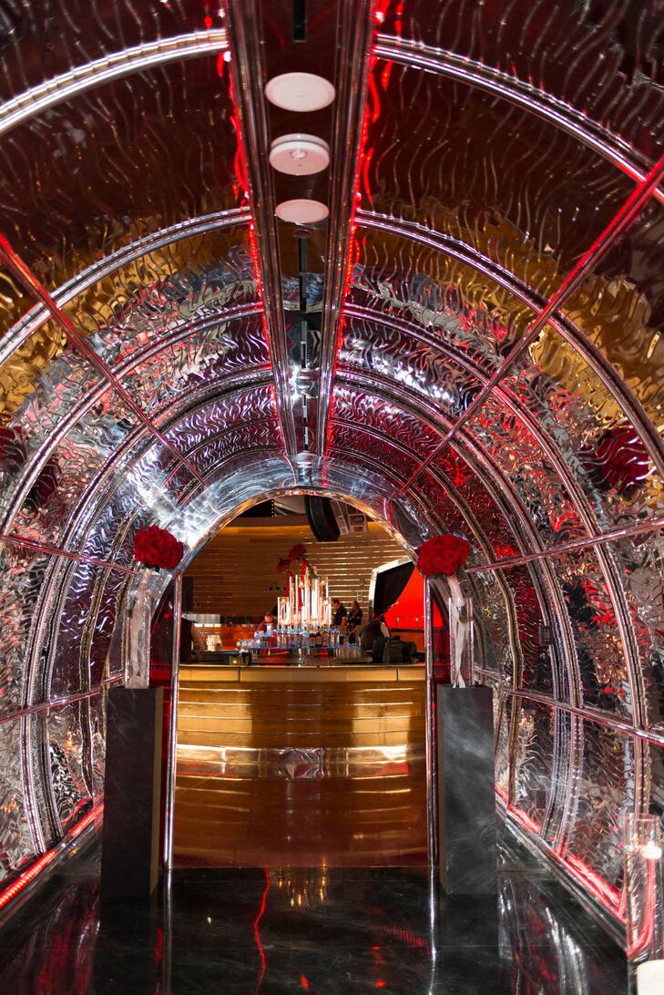 The ceremony was outside the Crimson nightclub venue surrounding its outdoor private pool. The club is inside the Red Rock Hotel and Casino in Las Vegas, Nevada, where the couple spent many date nights.