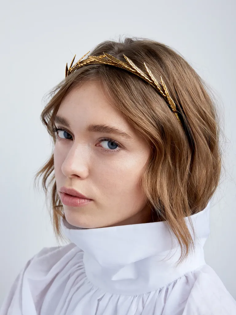 Golden leaf motif bridal headband